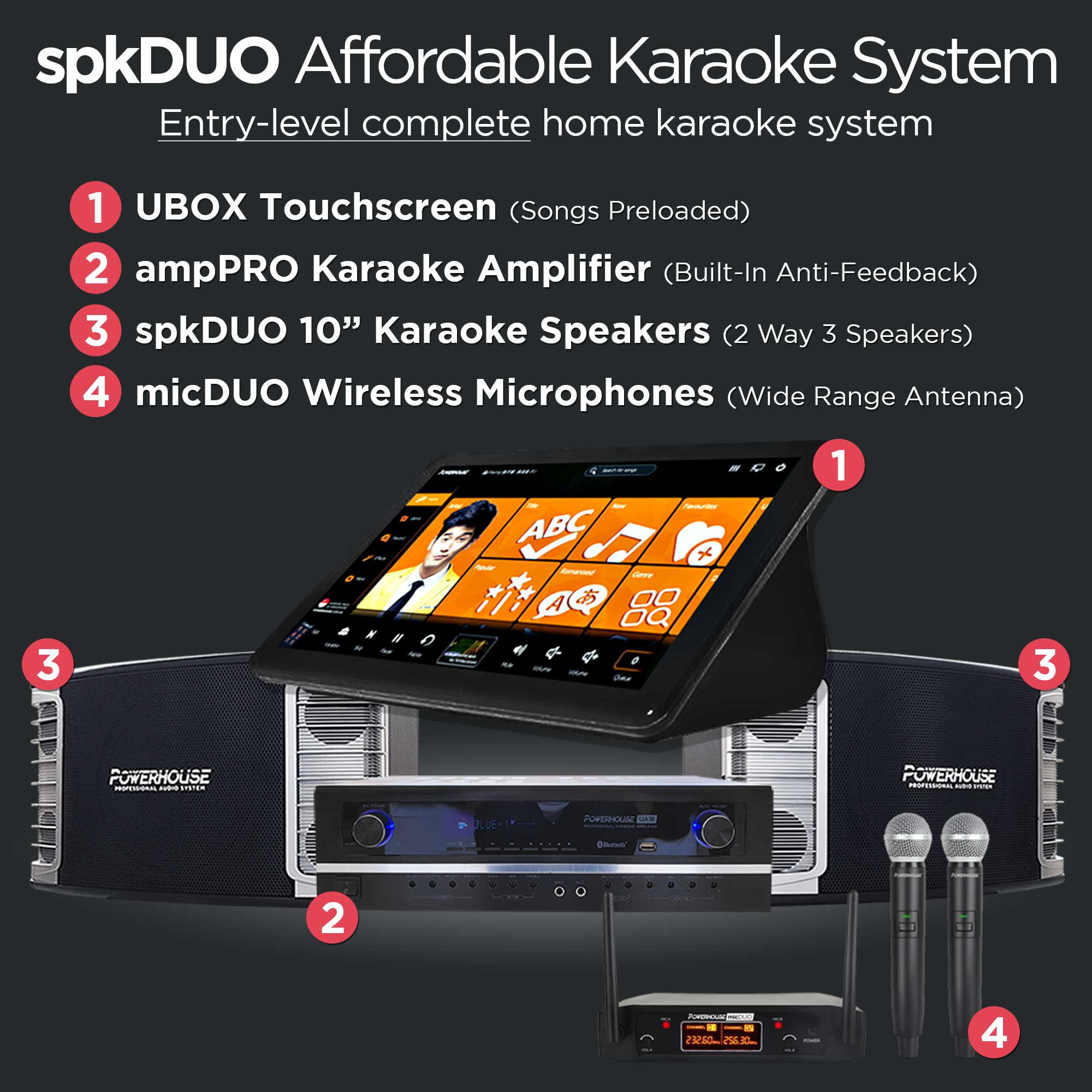 spkDUO Affordable Home Karaoke System Powerhouse slimPRO Home Karaoke System
